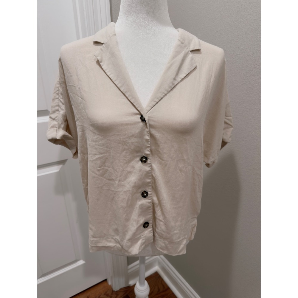 & Other Stories Stockholm Atelier Beige Linen Blend Button Up Shirt US 6